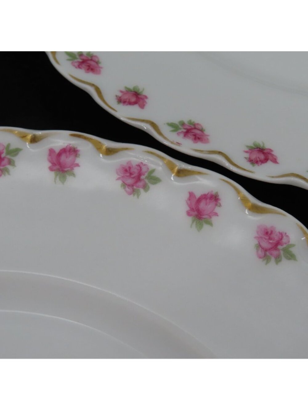VTG Haviland Set of 3 Plates 9.5in Pink Rose Flower Gold Scallop Limoges France - Picture 2 of 9